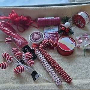 Festive Red and White Candy Cane Dyi Wreath Or Any Project Decor Set
